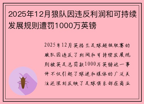 2025年12月狼队因违反利润和可持续发展规则遭罚1000万英镑