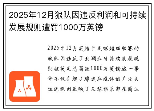 2025年12月狼队因违反利润和可持续发展规则遭罚1000万英镑 2025年12月狼队因违反利润和可持续发展规则遭罚1000万英镑